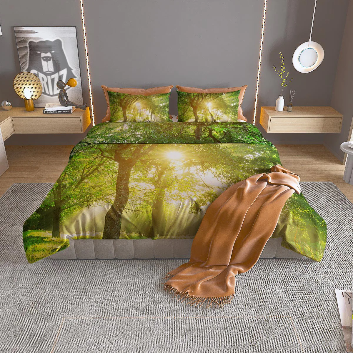Forest Sunrise Print Duvet Cover Bedding Set