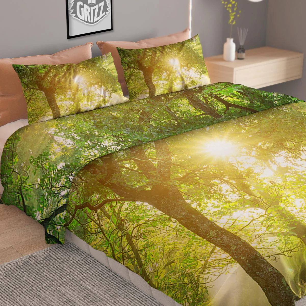 Forest Sunrise Print Duvet Cover Bedding Set - Image 2