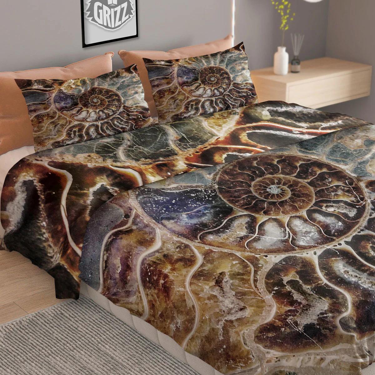 Fossil Ammonite Print Duvet Cover Bedding Set - Image 2