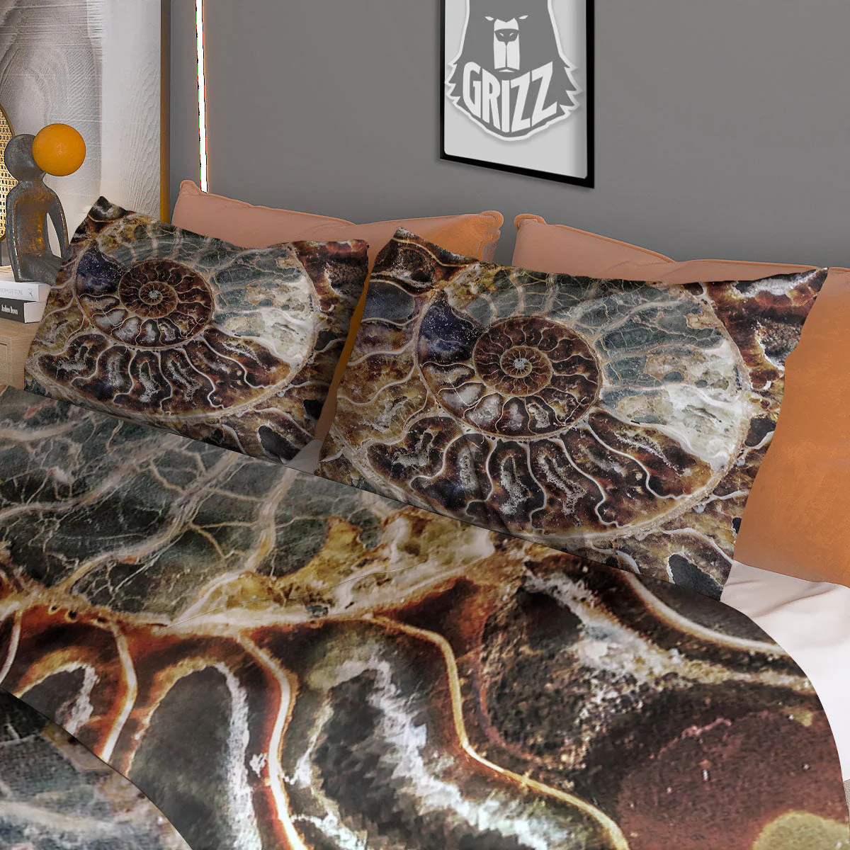 Fossil Ammonite Print Duvet Cover Bedding Set - Image 3