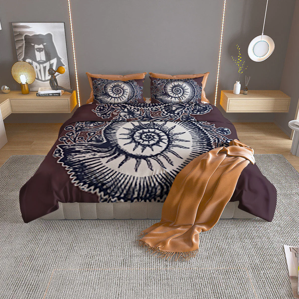 Fossil Ammonite Shell Print Duvet Cover Bedding Set