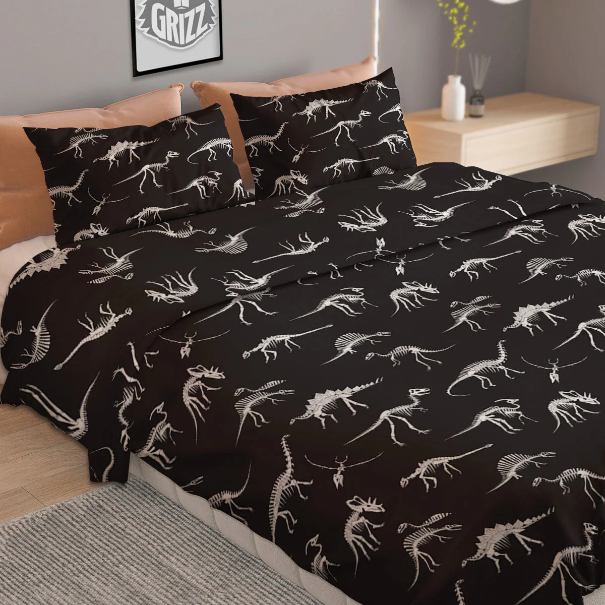 Fossil Dino Skeleton Print Pattern Duvet Cover Bedding Set - Image 2
