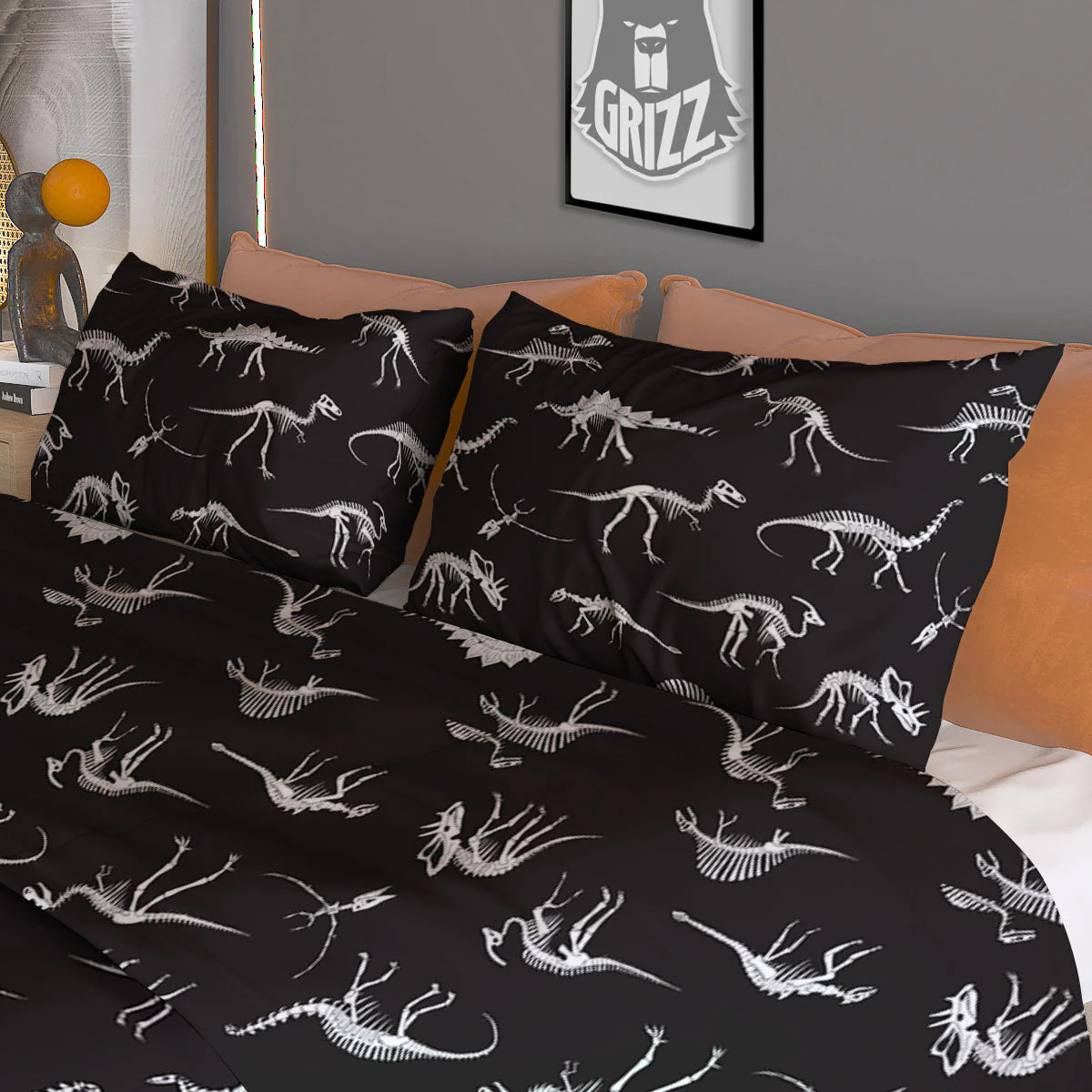 Fossil Dino Skeleton Print Pattern Duvet Cover Bedding Set - Image 3