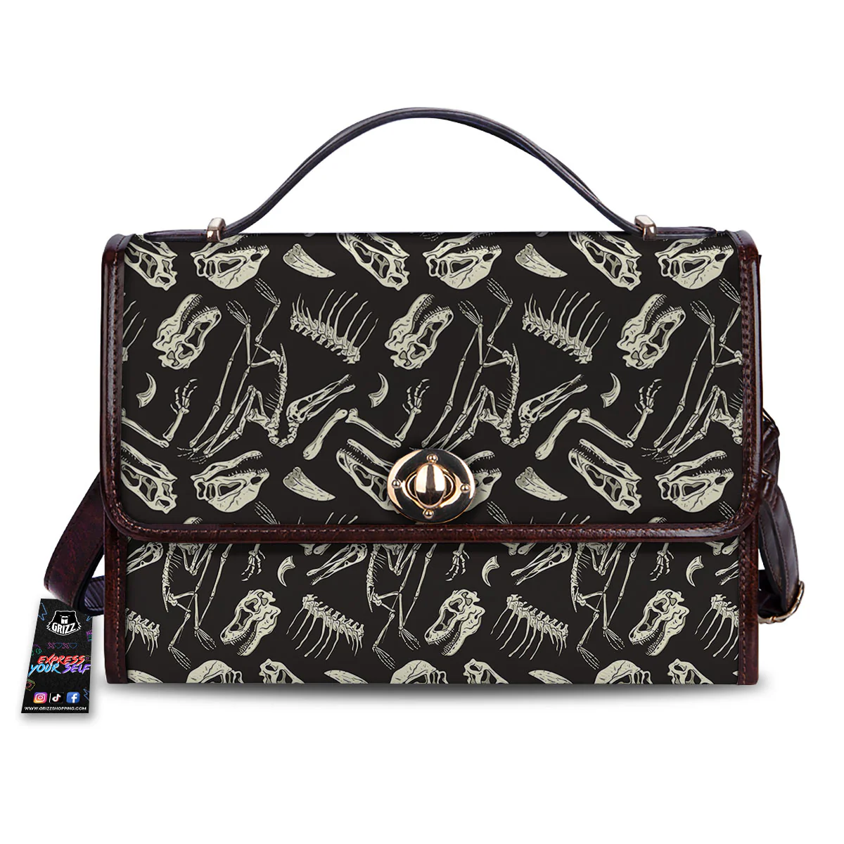 Fossil Dinosaur Monochrome Print Pattern Women's Satchel Bag