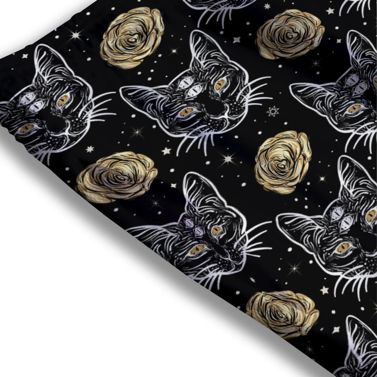 Four Eyed Cat And Roses Gold Print Pattern Mesh Shorts - Image 3
