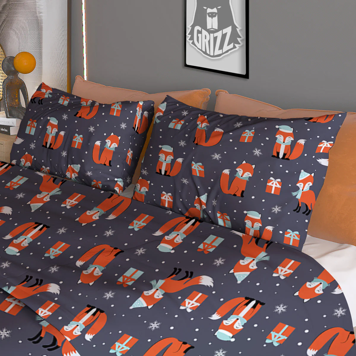 Fox Christmas Print Pattern Duvet Cover Bedding Set - Image 3
