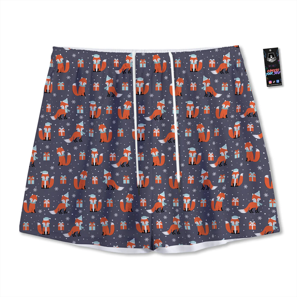 Fox Christmas Print Pattern Mesh Shorts