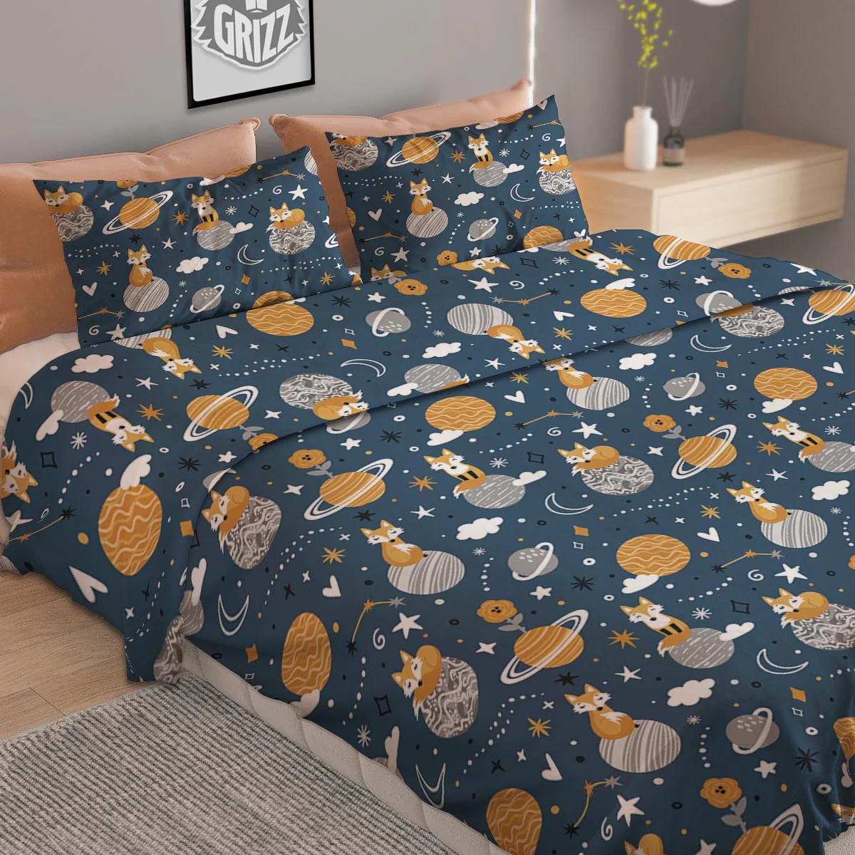 Fox Space Print Pattern Duvet Cover Bedding Set - Image 2
