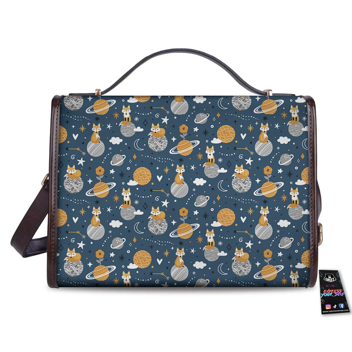Fox Space Print Pattern Women's Satchel Bag - Image 2