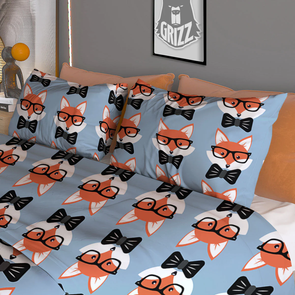 Fox With Glasses Print Pattern Duvet Cover Bedding Set - Image 3