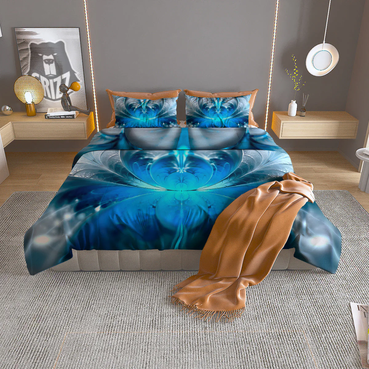 Fractal Blue Print Duvet Cover Bedding Set