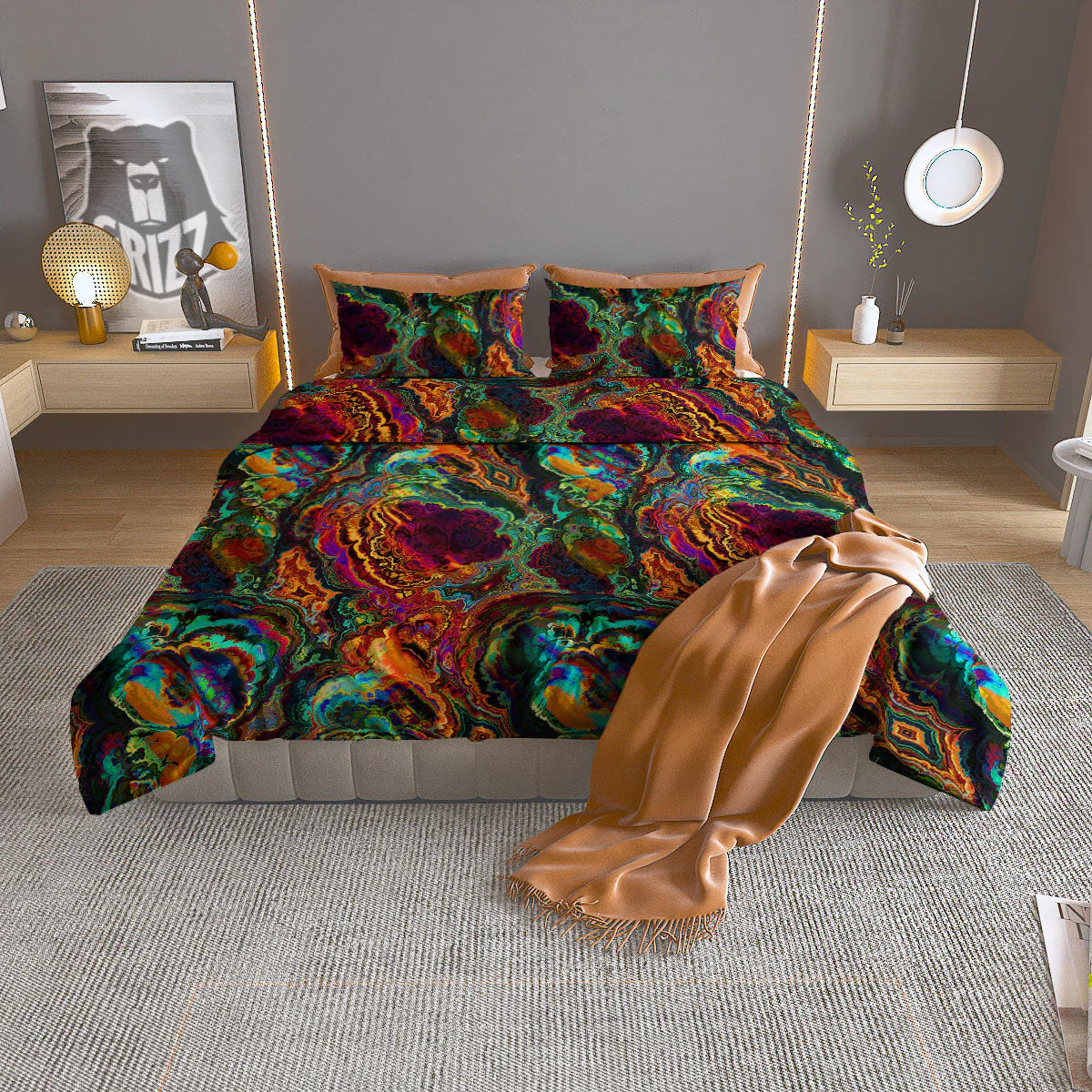 Fractal Psychedelic Print Pattern Duvet Cover Bedding Set