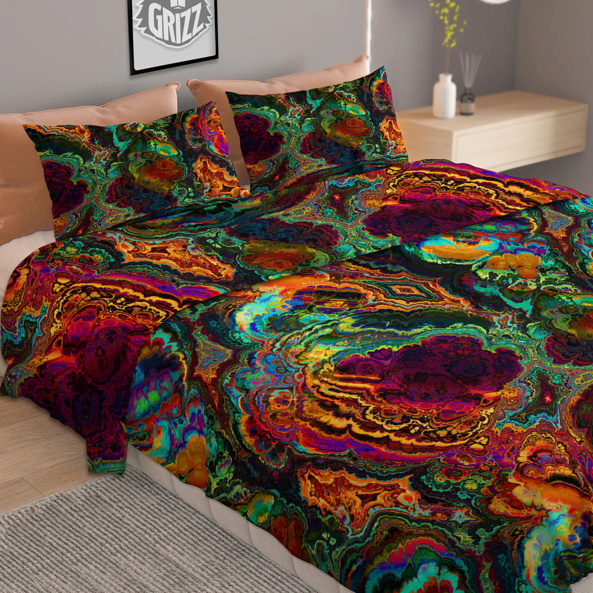 Fractal Psychedelic Print Pattern Duvet Cover Bedding Set - Image 2