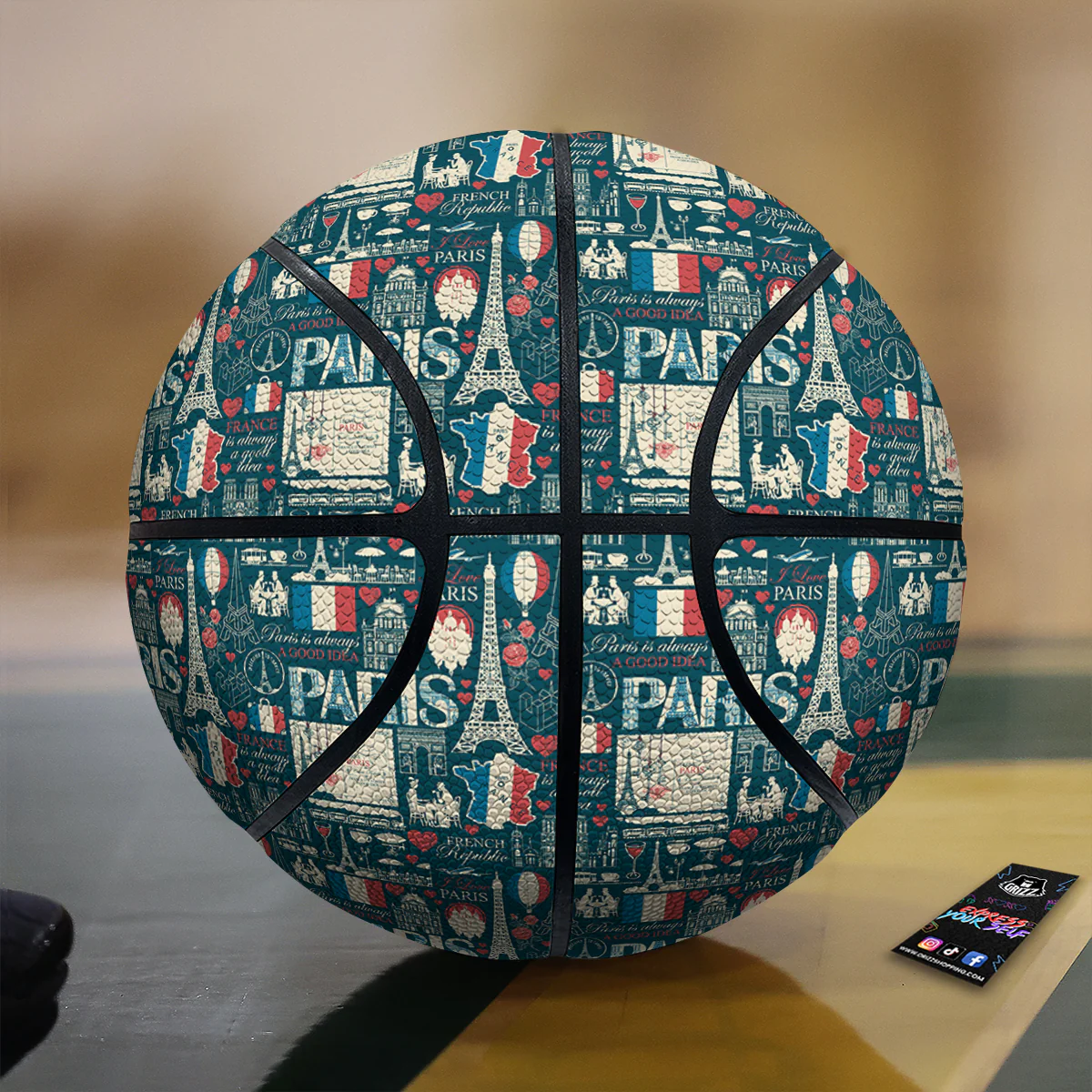 France And Paris Landmarks Vintage Print Pattern Basketball