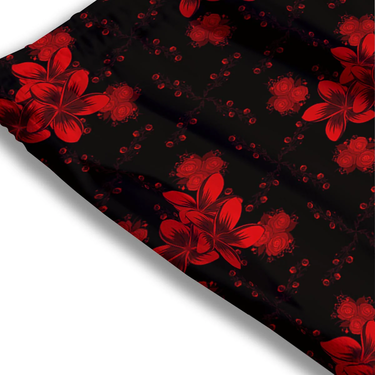 Frangipani Black And Red Print Pattern Mesh Shorts - Image 3