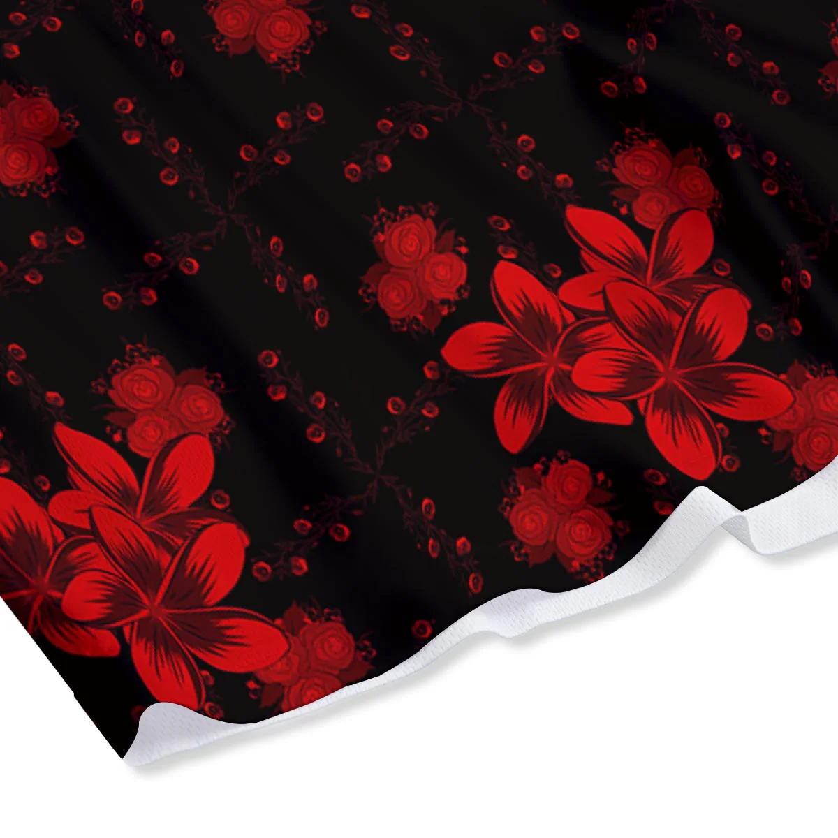 Frangipani Black And Red Print Pattern Mesh Shorts - Image 4