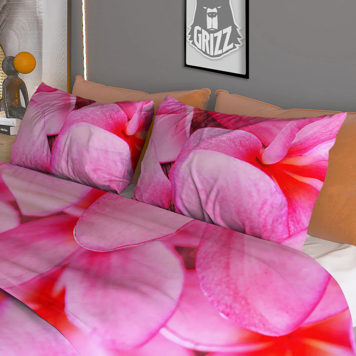 Frangipani Flower Pink Print Duvet Cover Bedding Set - Image 3