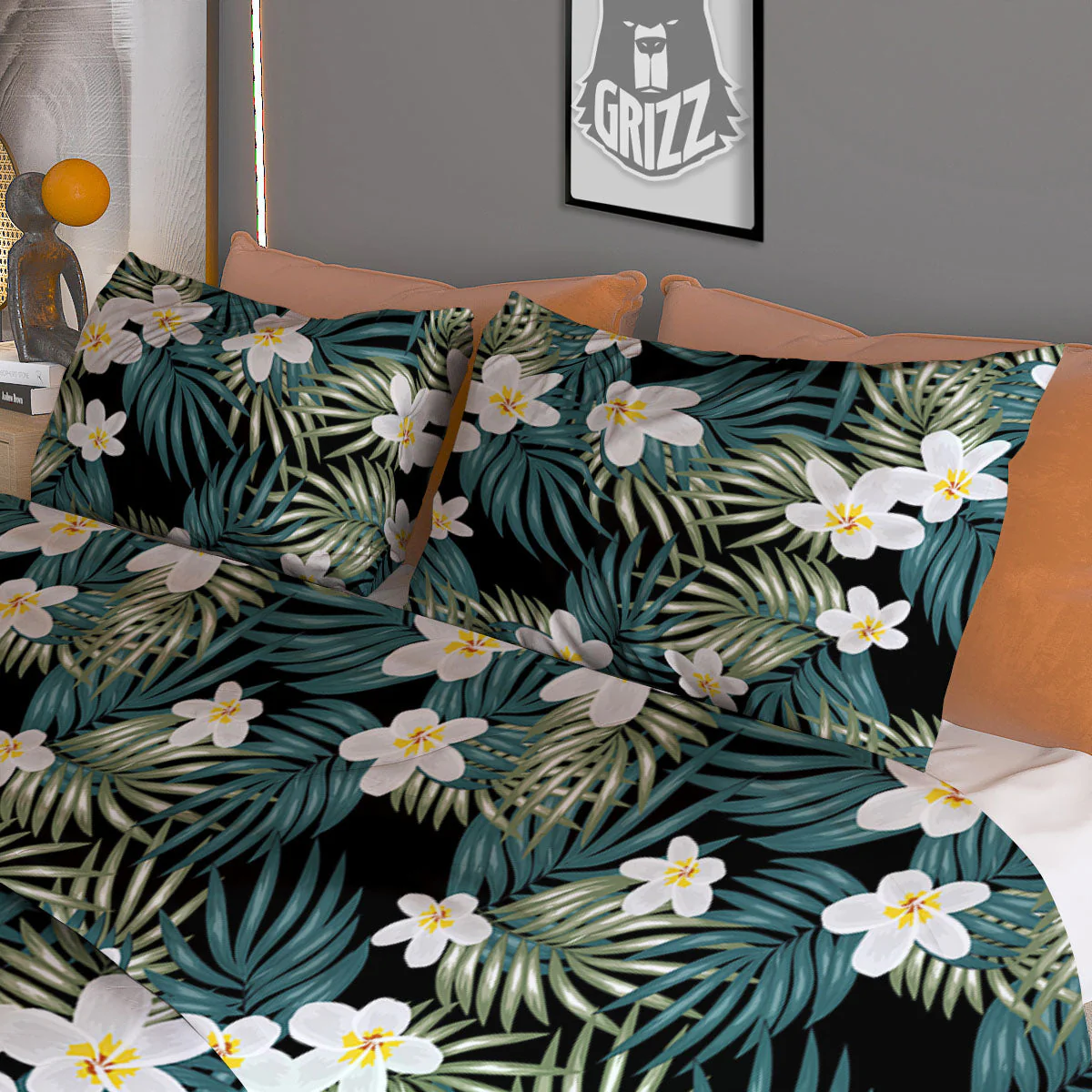 Frangipani Flower Print Pattern Duvet Cover Bedding Set - Image 3