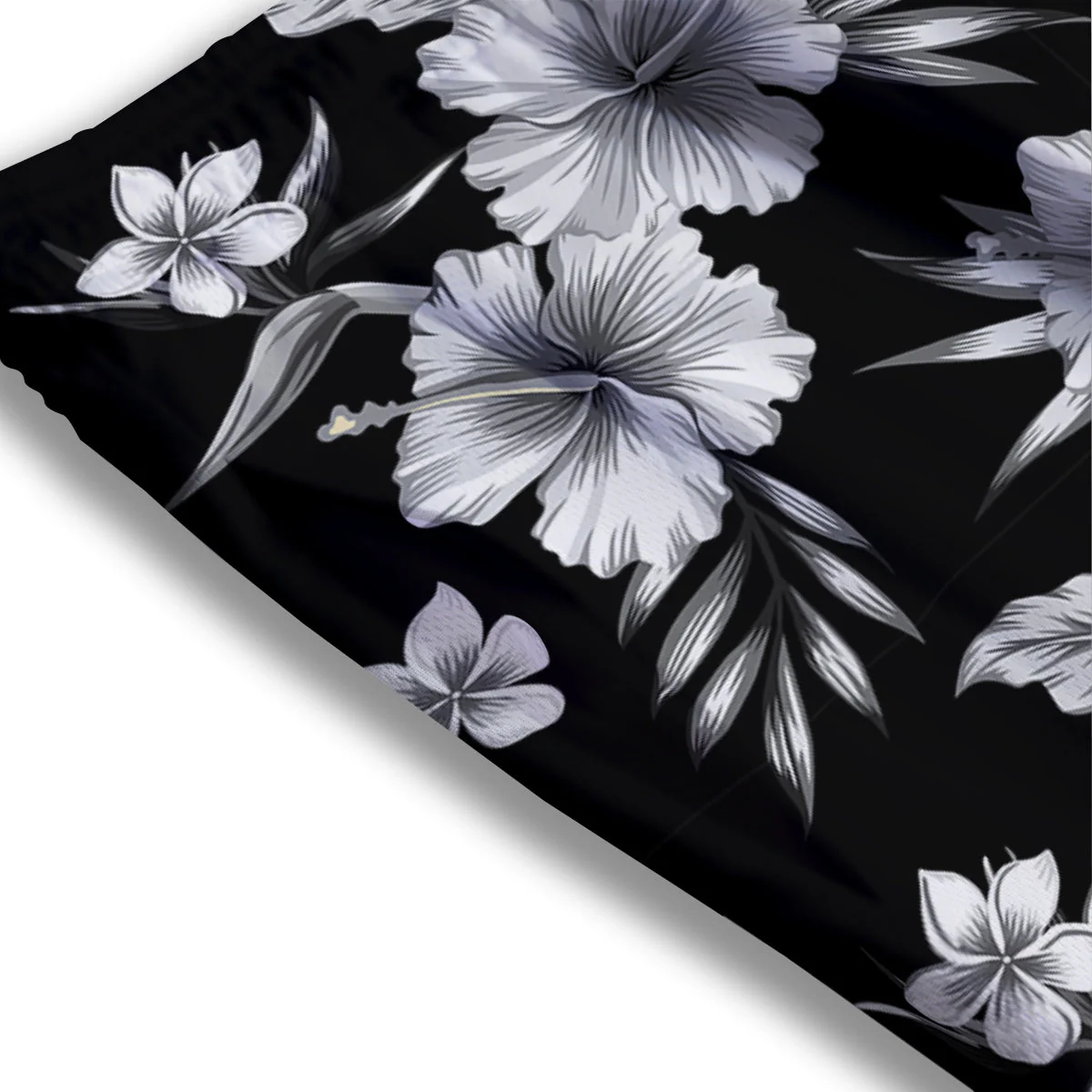 Frangipani White And Black Print Pattern Mesh Shorts - Image 3