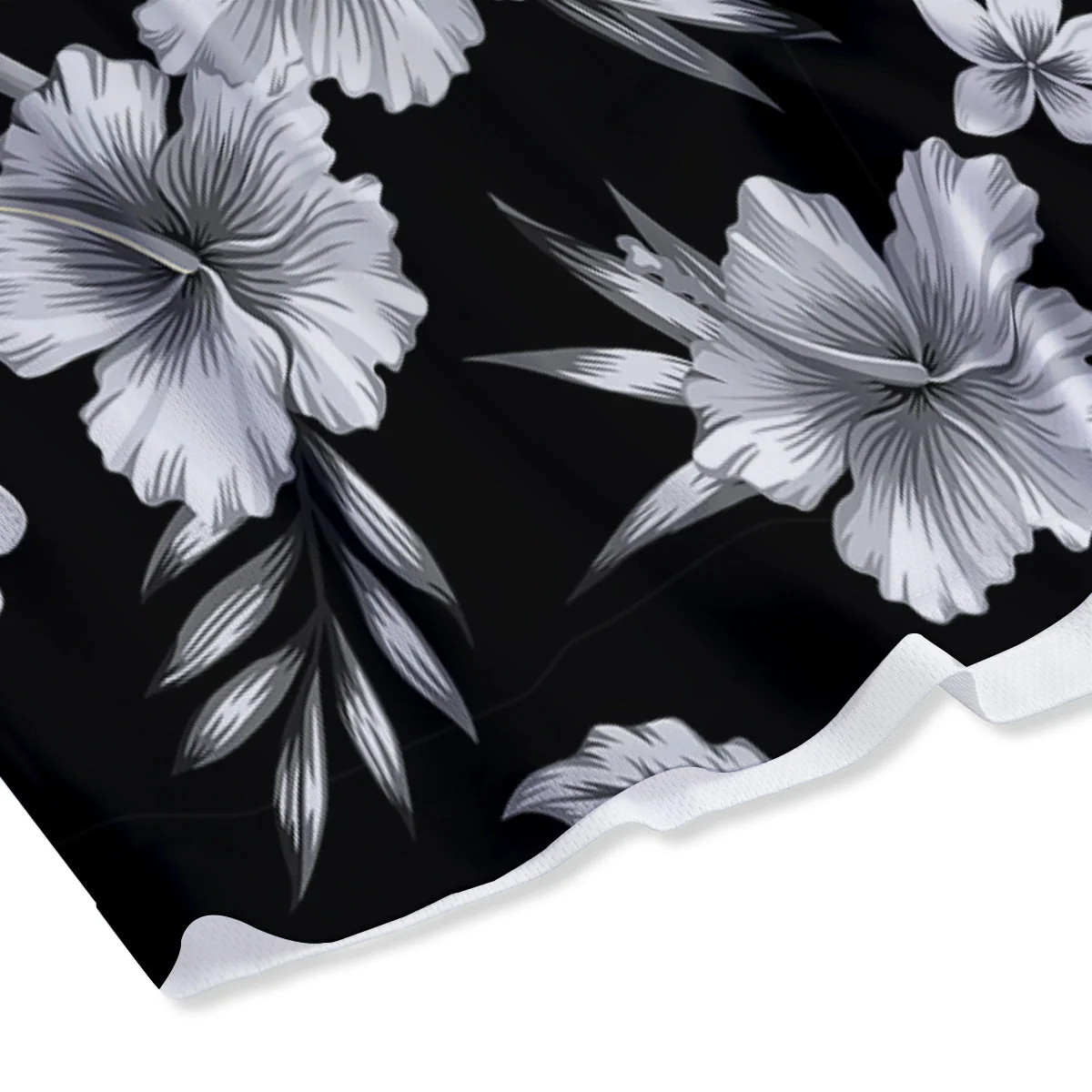 Frangipani White And Black Print Pattern Mesh Shorts - Image 4