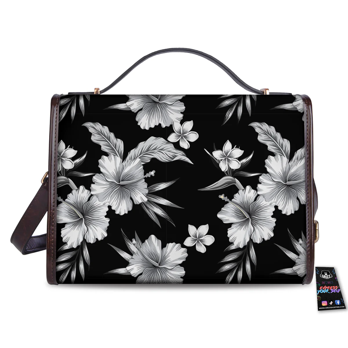 Frangipani White And Black Print Pattern Women's Satchel Bag - Image 2