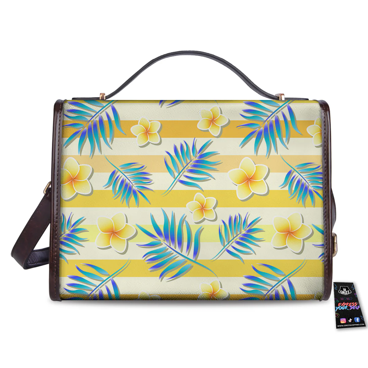 Frangipani Yellow Print Pattern Women's Satchel Bag - Image 2