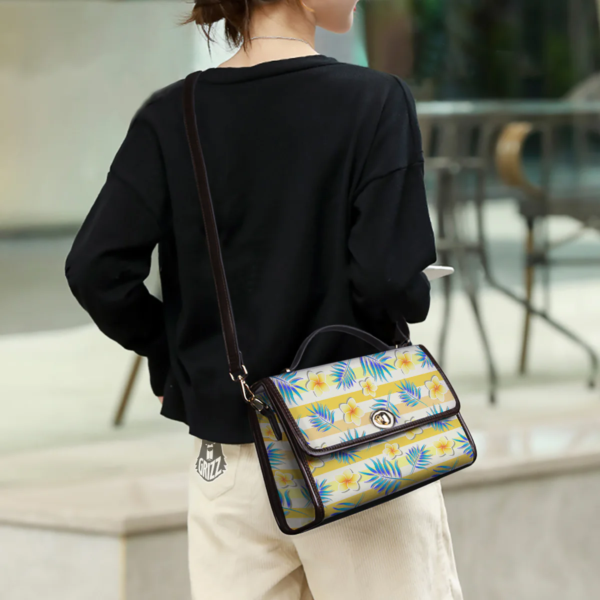 Frangipani Yellow Print Pattern Women's Satchel Bag - Image 3