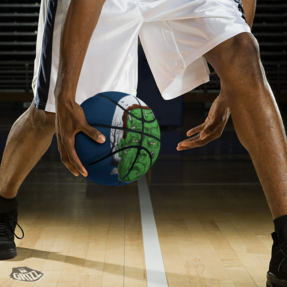 Frankenstein Face Halloween Character Print Basketball - Image 3