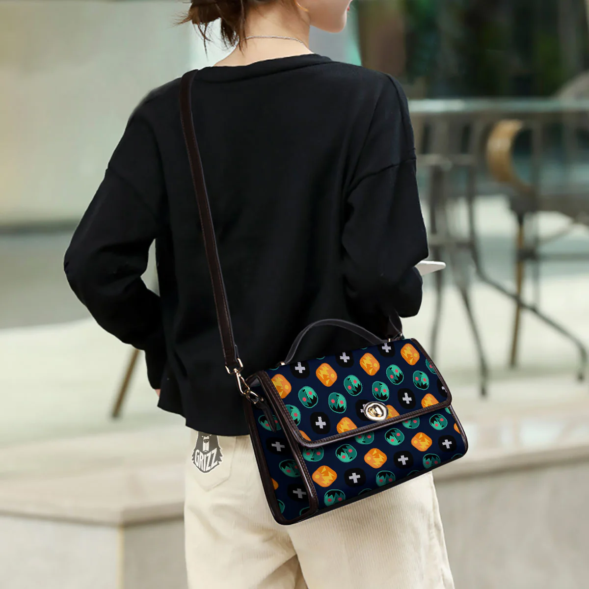 Frankenstein Face Halloween Print Pattern Women's Satchel Bag - Image 3
