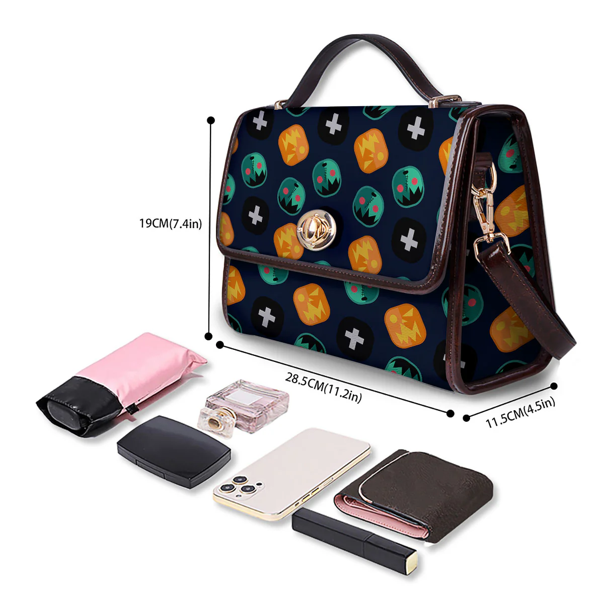 Frankenstein Face Halloween Print Pattern Women's Satchel Bag - Image 4