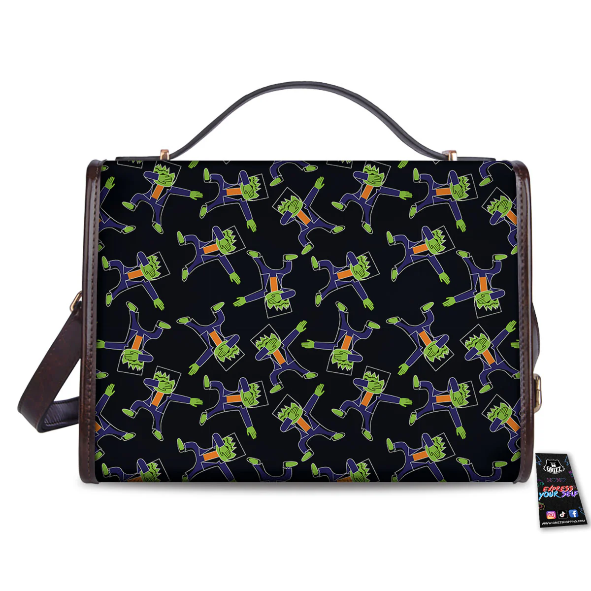 Frankenstein Halloween Print Pattern Women's Satchel Bag - Image 2