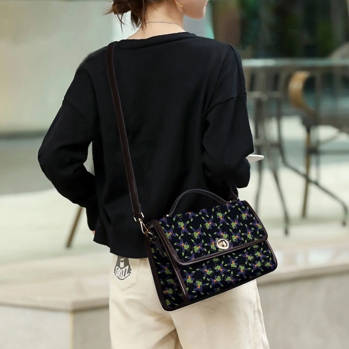 Frankenstein Halloween Print Pattern Women's Satchel Bag - Image 3