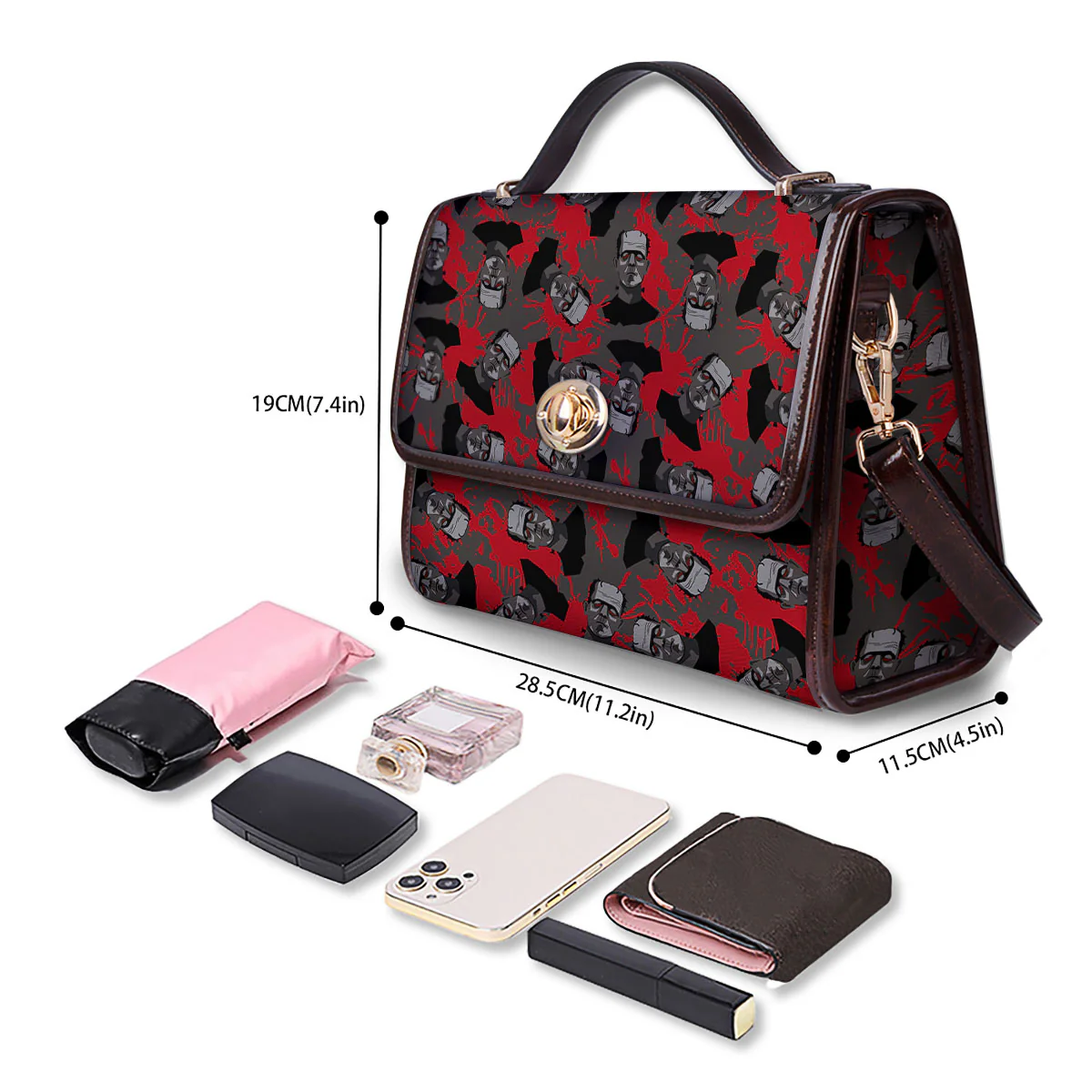Frankenstein Horror Print Pattern Women's Satchel Bag - Image 4
