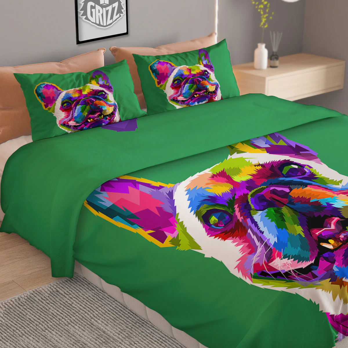 French Bulldog Coloful Print Duvet Cover Bedding Set - Image 2