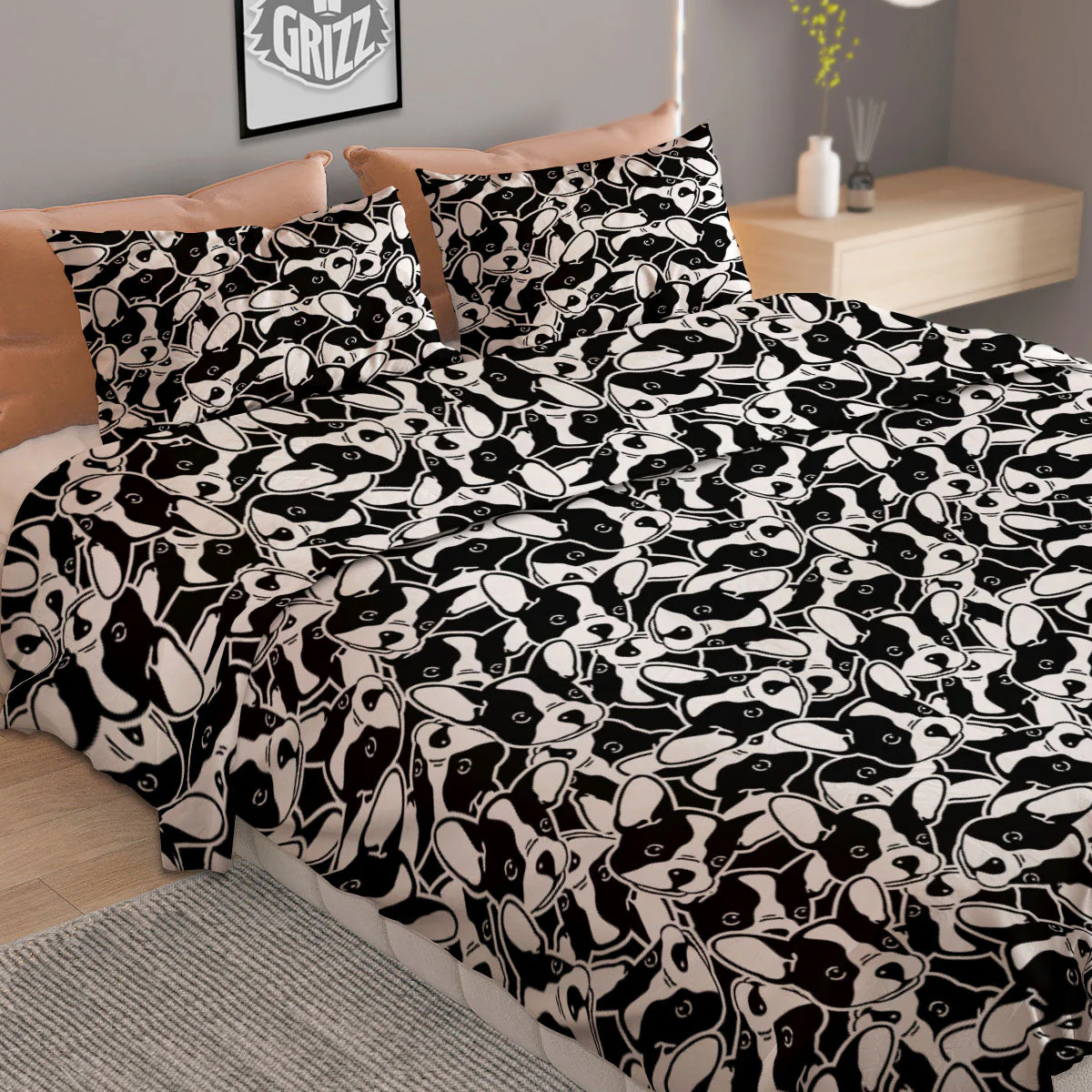 French Bulldog Faces Print Pattern Duvet Cover Bedding Set - Image 2