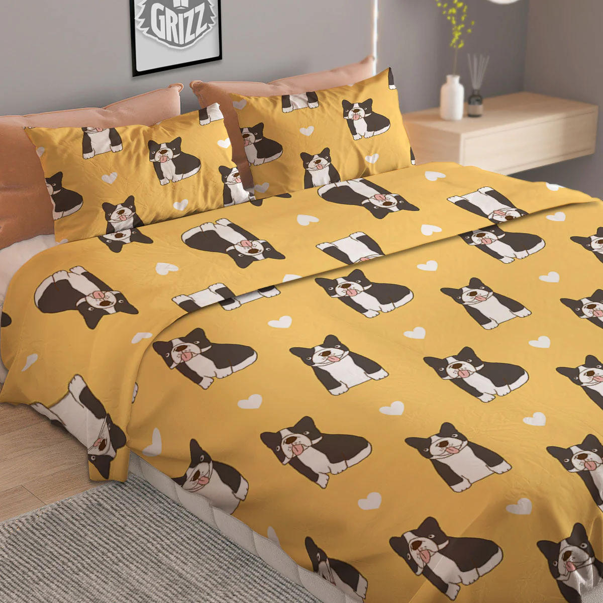 French Bulldog Lovely Print Pattern Duvet Cover Bedding Set - Image 2