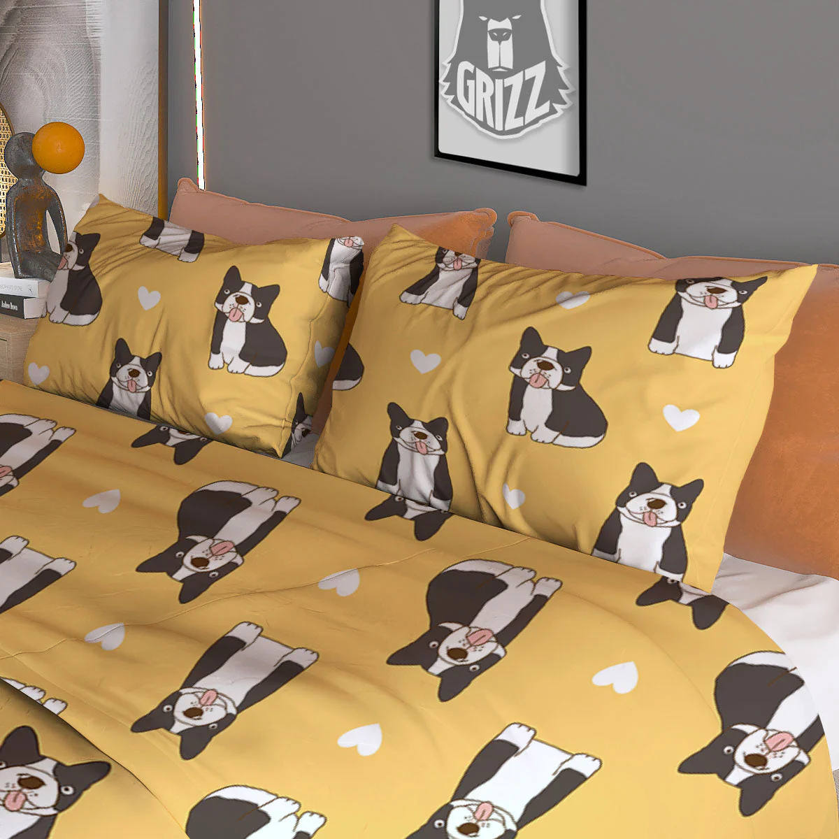 French Bulldog Lovely Print Pattern Duvet Cover Bedding Set - Image 3