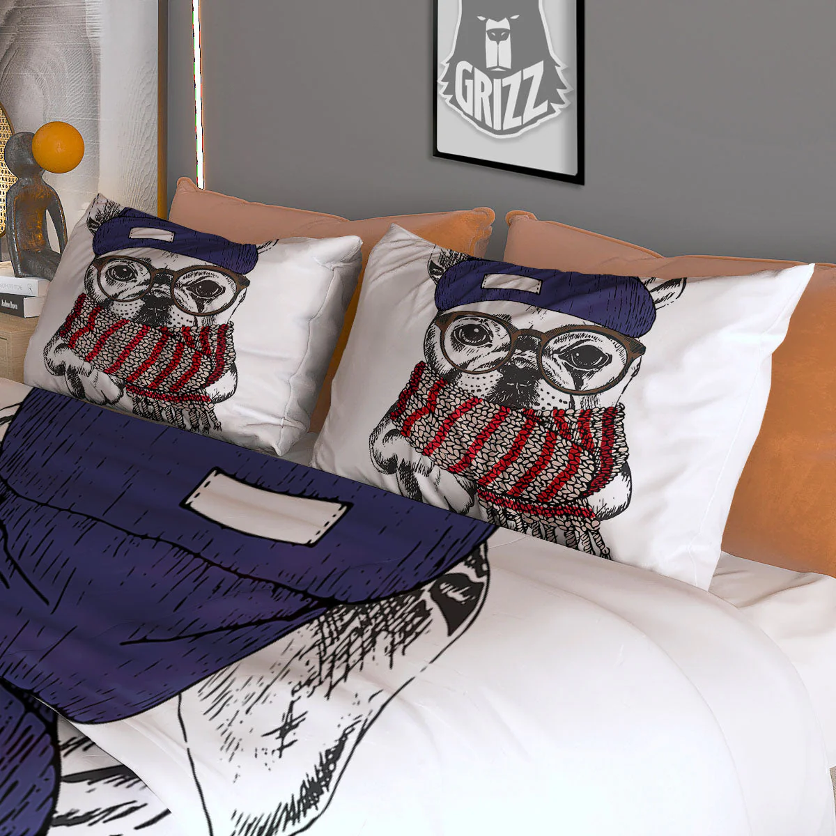 French Bulldog Wearing Glasses Print Duvet Cover Bedding Set - Image 3