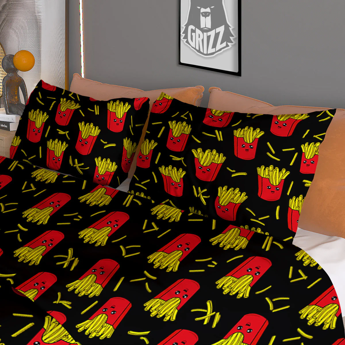 French Fries Cute Print Pattern Duvet Cover Bedding Set - Image 3