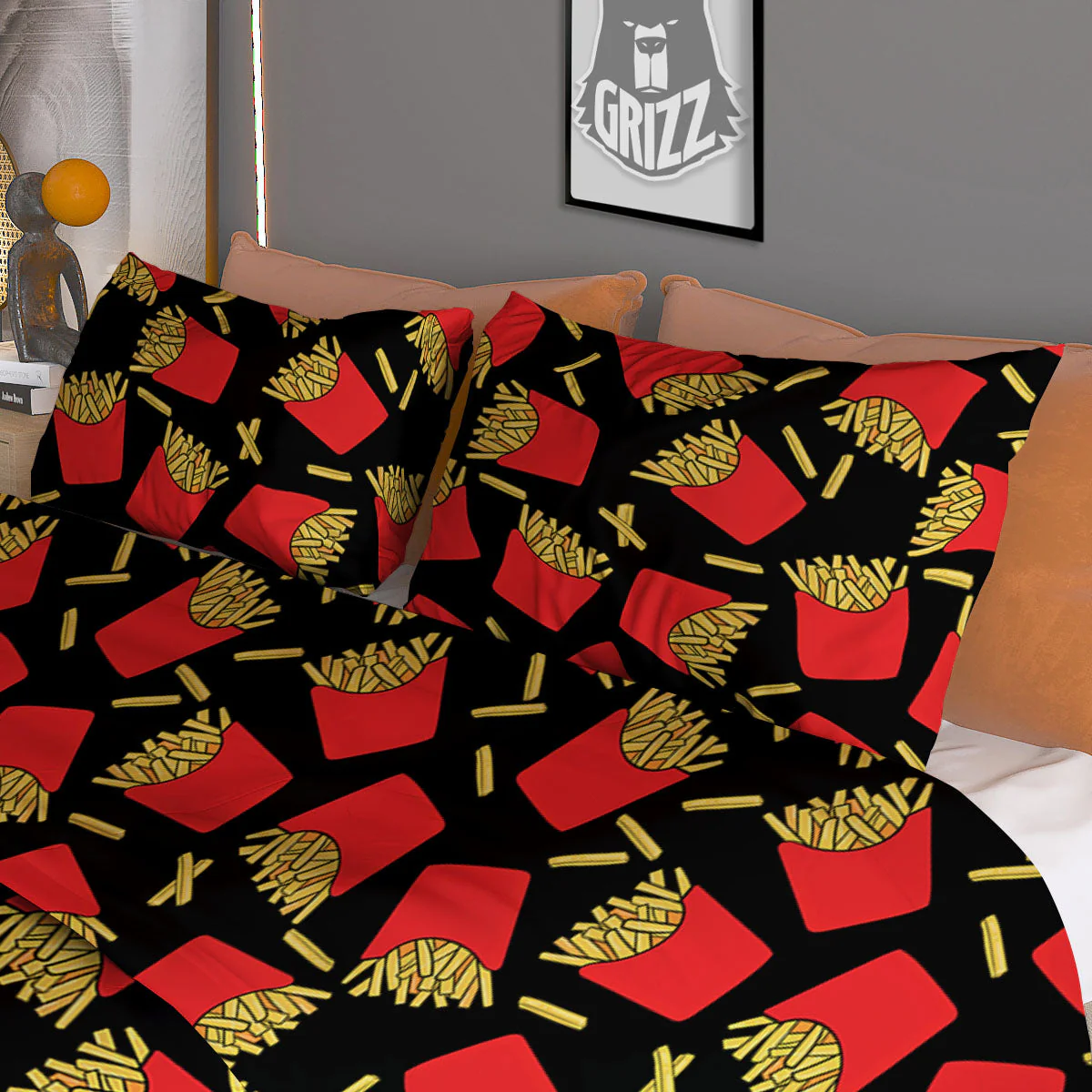 French Fries Doodle Print Pattern Duvet Cover Bedding Set - Image 3