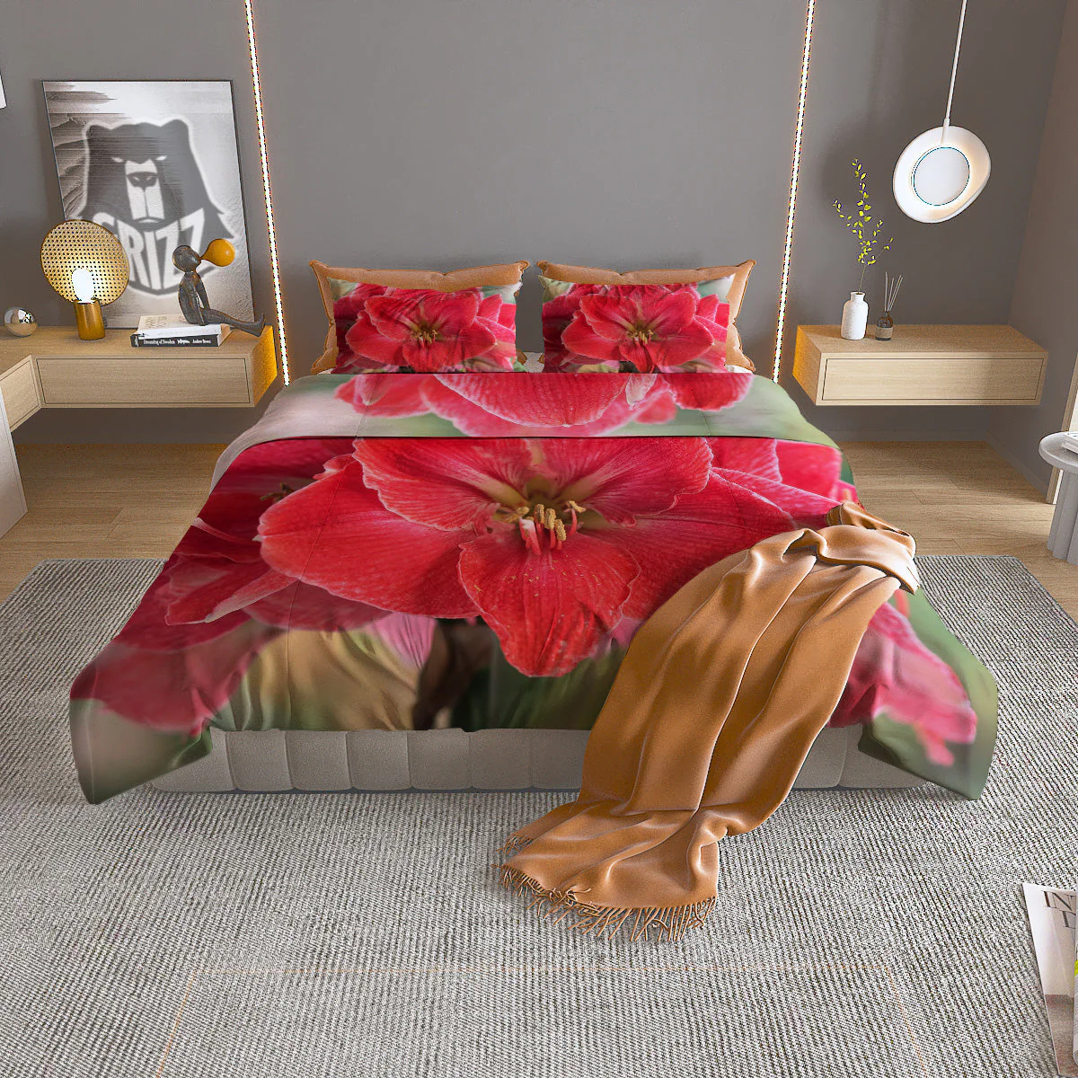 Fresh Amaryllis Print Duvet Cover Bedding Set