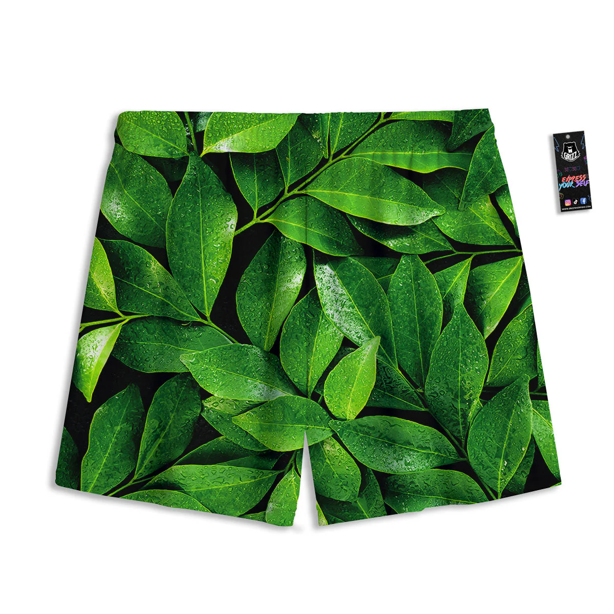 Fresh Leaf Green Print Mesh Shorts - Image 2