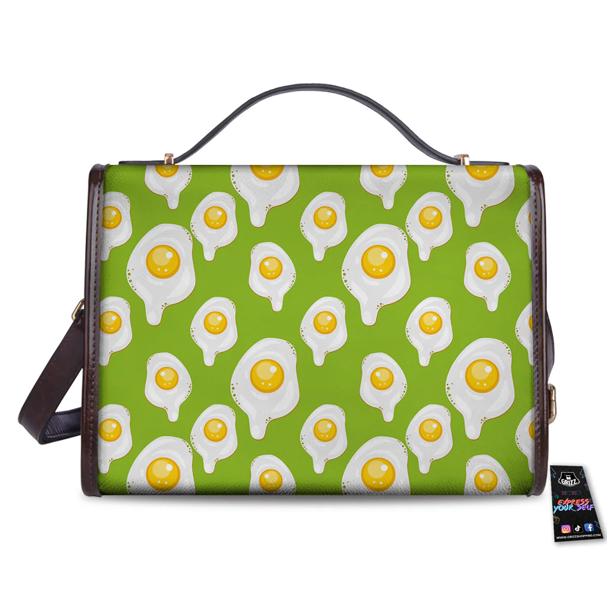 Fried Eggs Lime Green Print Pattern Women's Satchel Bag - Image 2