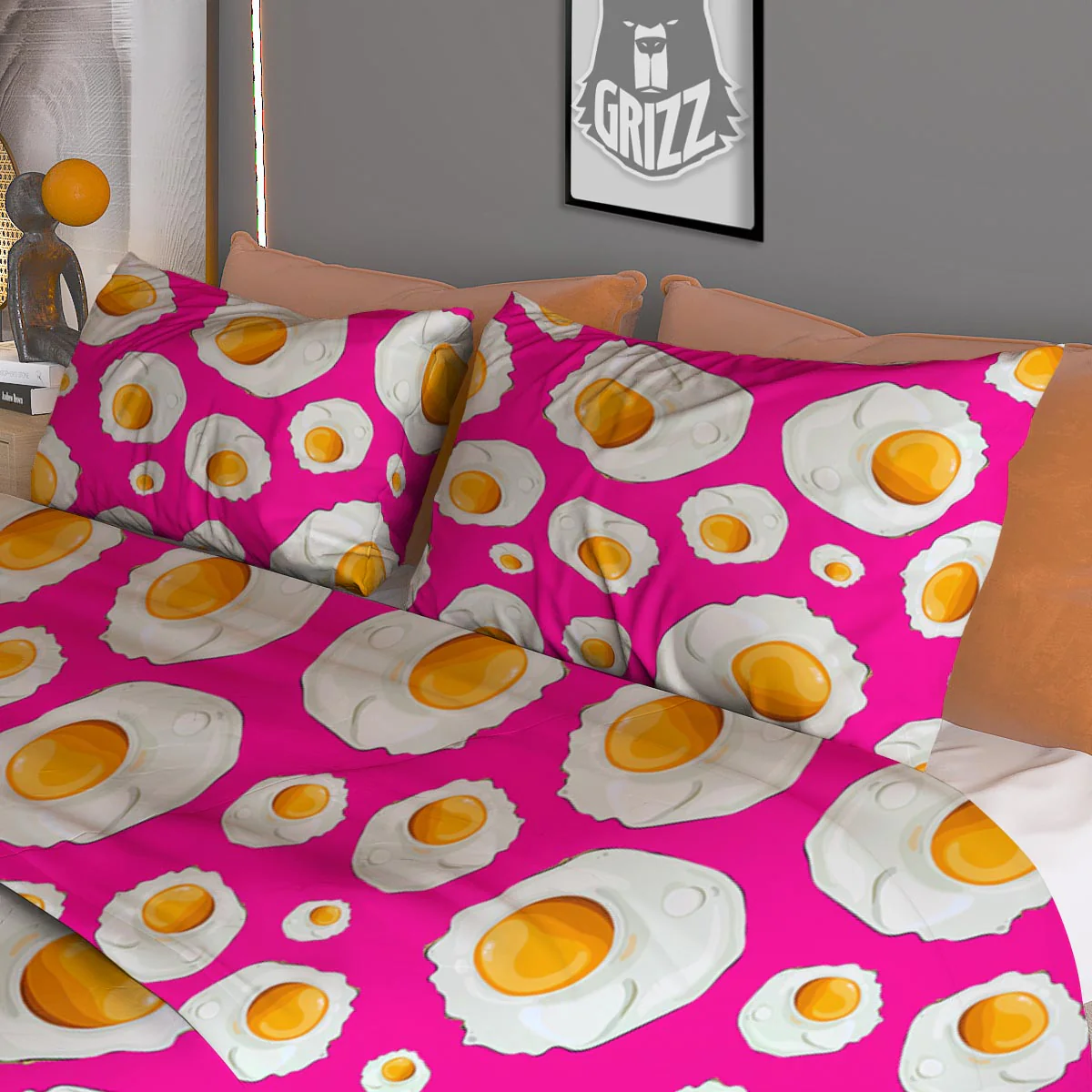 Fried Eggs Pink Print Pattern Duvet Cover Bedding Set - Image 3