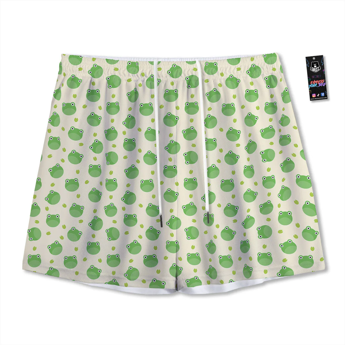 Frog Faces Print Pattern Mesh Shorts