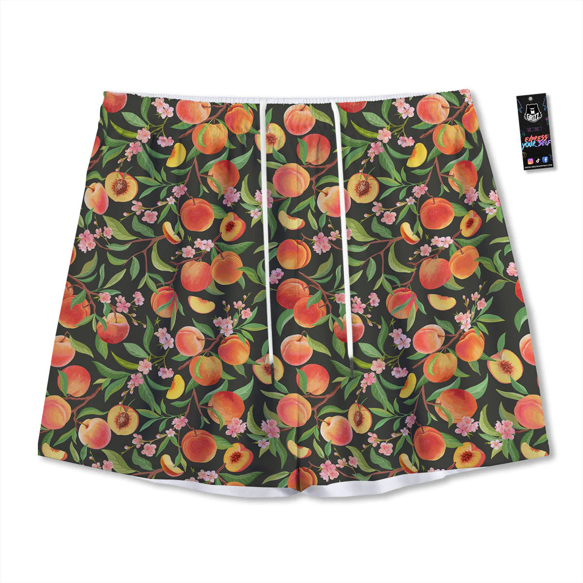 Fruit Apricot Watercolor Print Pattern Mesh Shorts