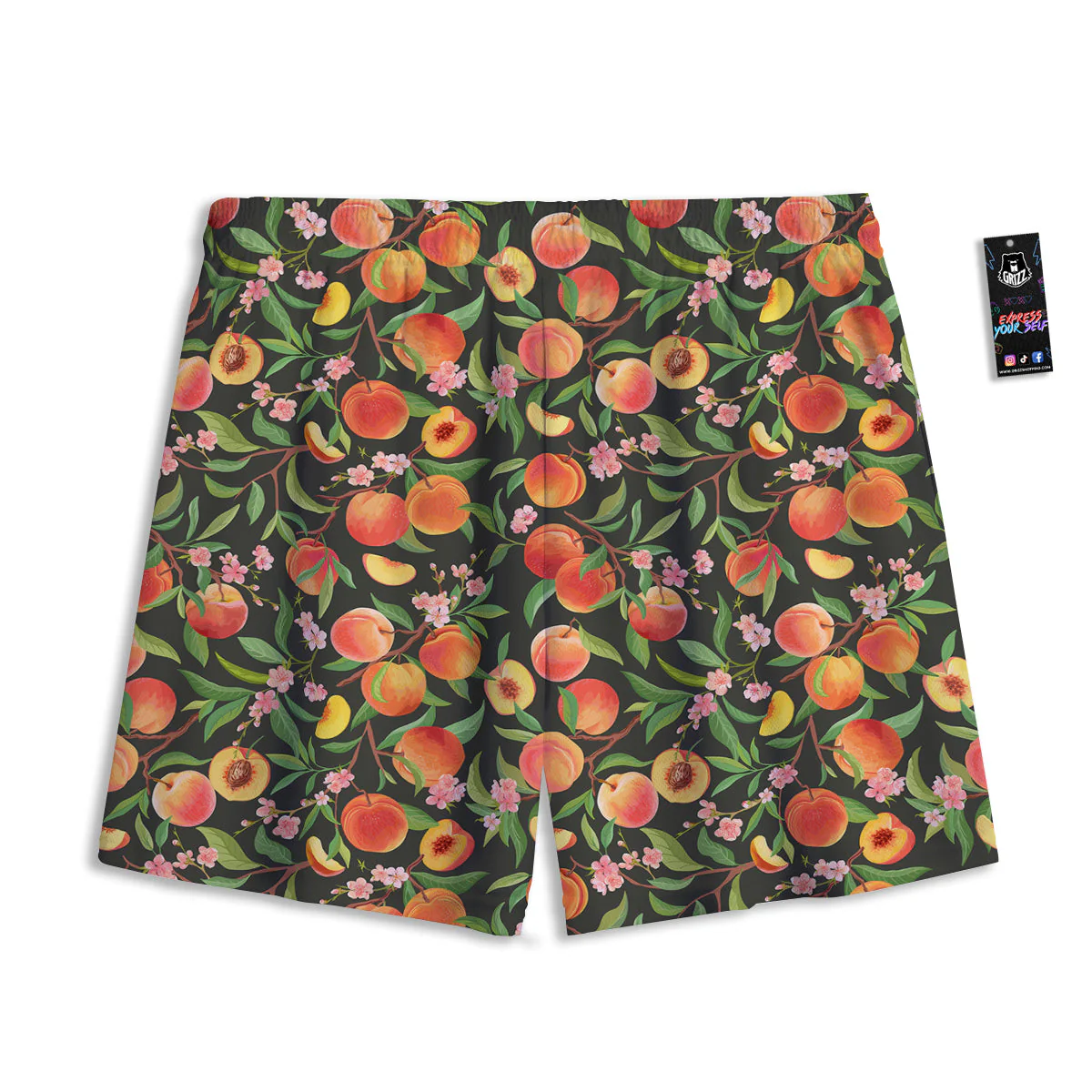 Fruit Apricot Watercolor Print Pattern Mesh Shorts - Image 2