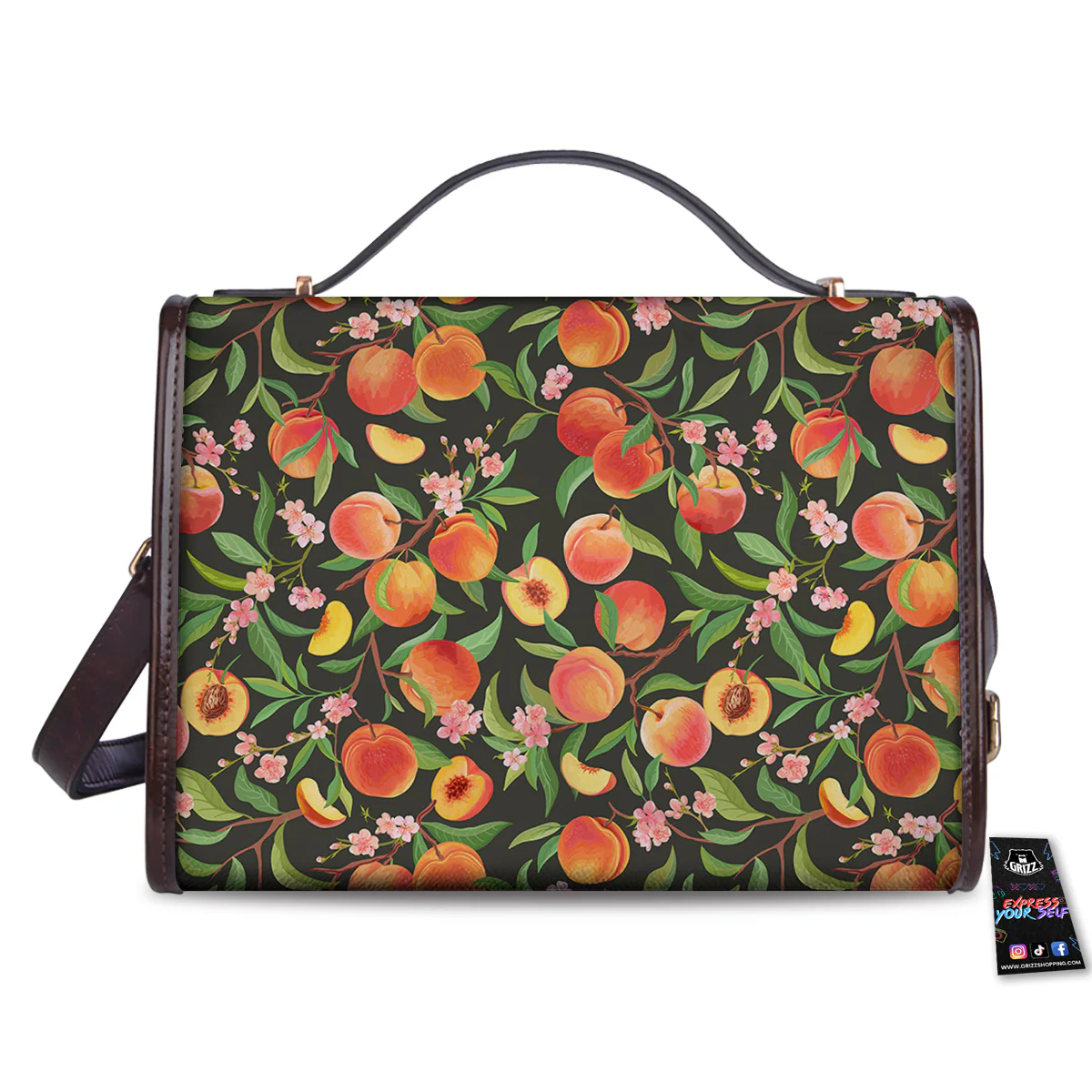 Fruit Apricot Watercolor Print Pattern Women's Satchel Bag - Image 2