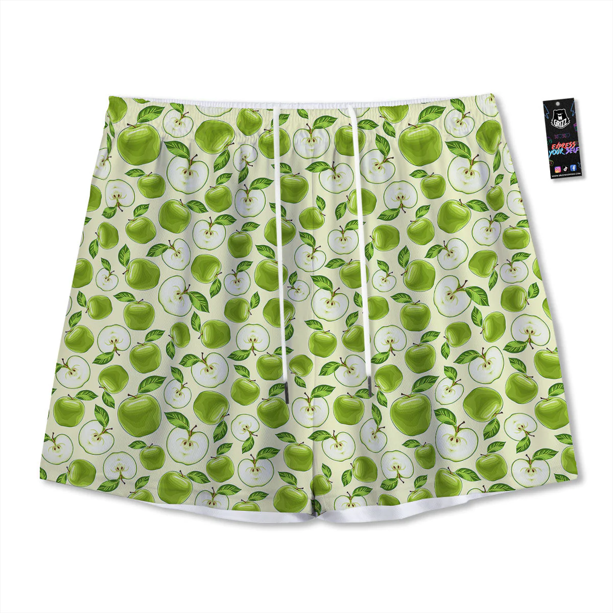 Fruit Green Apple Print Pattern Mesh Shorts