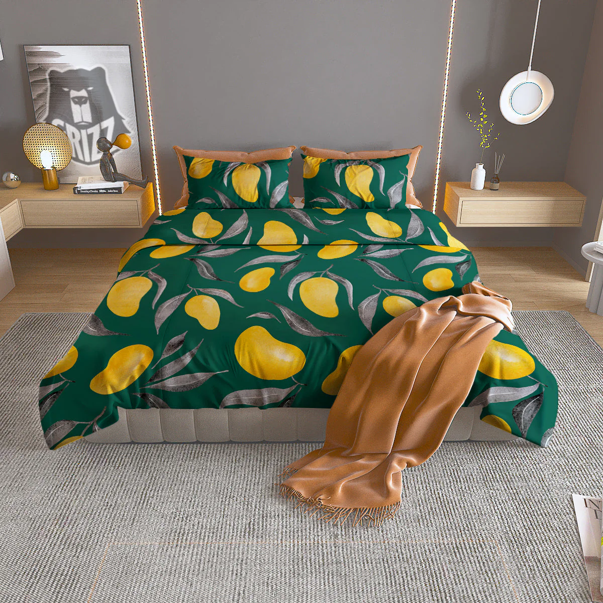 Fruit Mango Yellow Print Pattern Duvet Cover Bedding Set